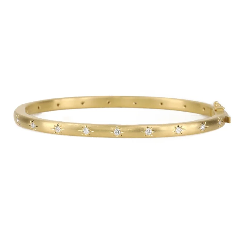 Silver bangles with polished mirror finish shine -18K Gold Oval Hinged Bangle with 18 Star-Set Diamonds