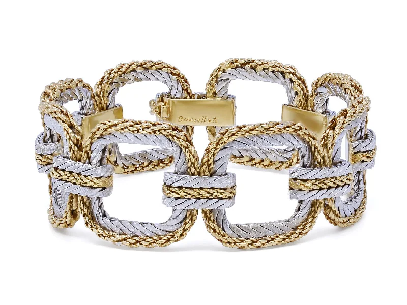 Bangles with rainbow moonstone for color play -Buccellati Two-Tone Link Bracelet in 18K Gold