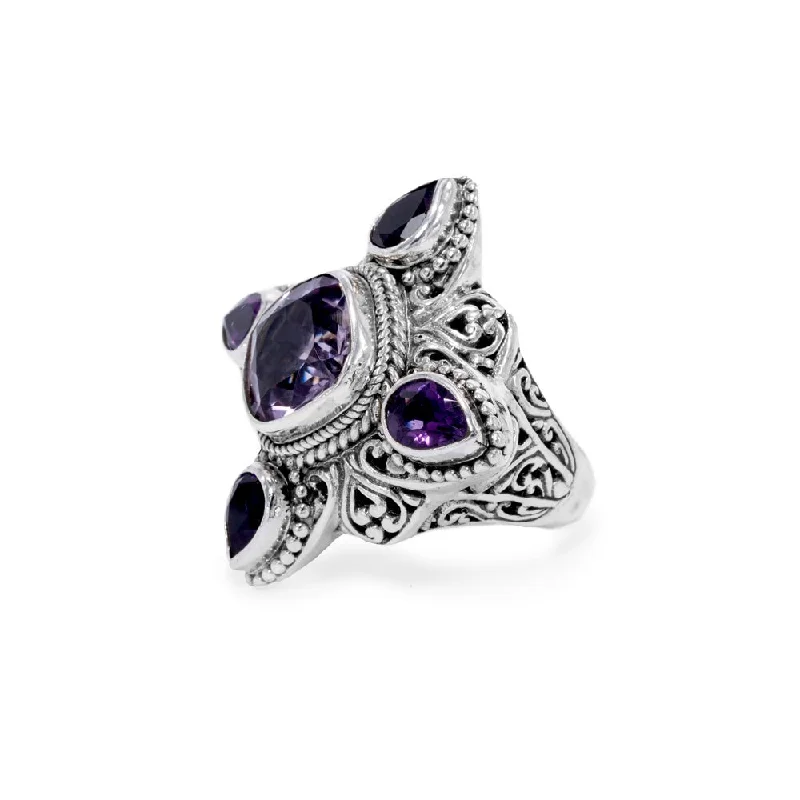 Women’s rings with claw-set onyx for sleek -Sterling Silver Filigree Rose De France Amethyst And African Amethyst Ring™