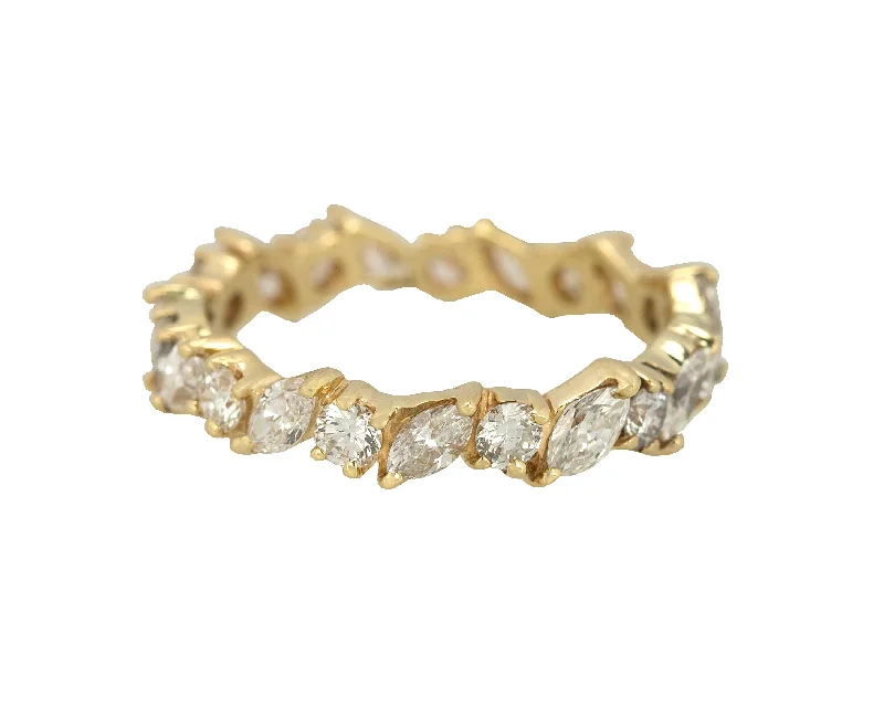 Women’s delicate rings with tiny sapphire accents -14K Yellow Gold 2 CT Marquise & Round Cut Diamond Eternity Wedding Band Ring