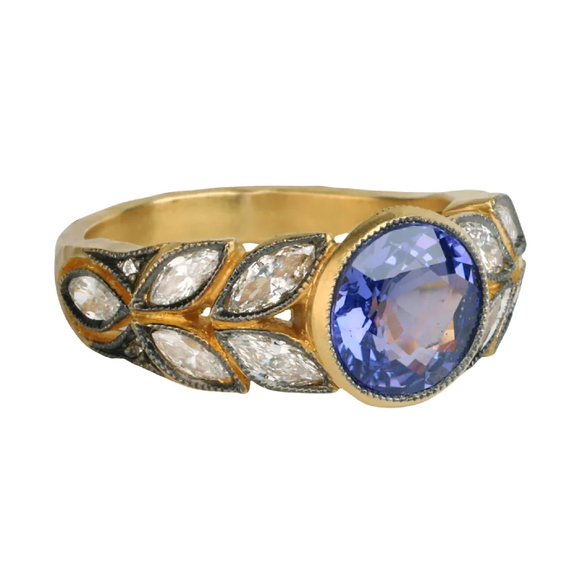 Women’s rings with raw citrine for charm -22 Karat Gold Purple Sapphire and Diamond Garland Ring