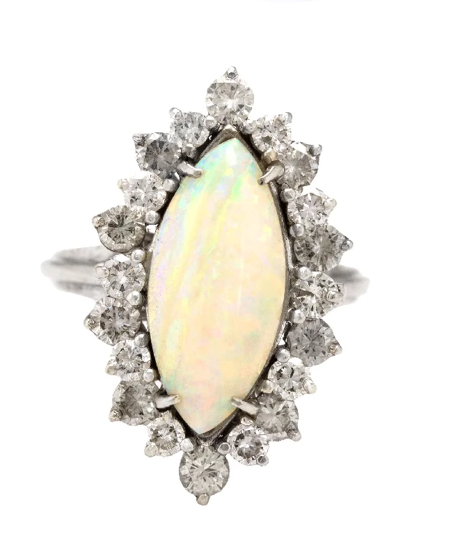 Women’s rings with radiant citrine for shine -Stunning Ladies Vintage Estate 18K White Gold 3 CTW Opal Diamond Cocktail Ring