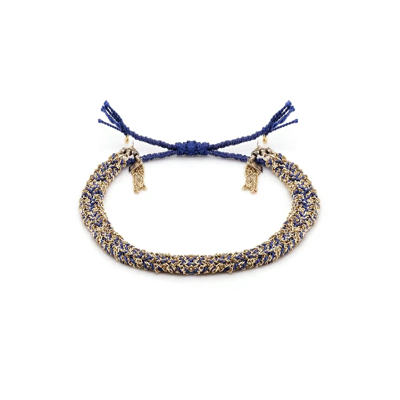 Bracelets with adjustable chains for perfect fit -Gold Vermeil Chain and Navy Silk Woven Bracelet