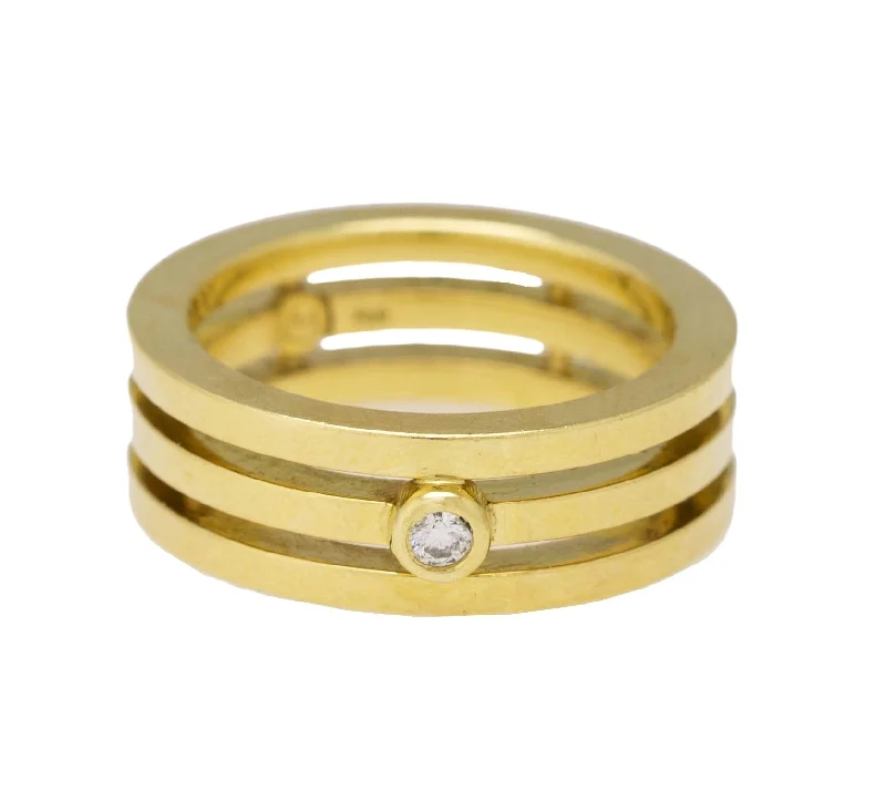 Women’s rings with tiger eye band warmth -Ladies Movado 18K 750 Yellow Gold 0.05 CT Diamond 3-Row Stacked Band Ring