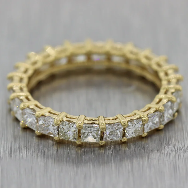 Women’s rings with intricate mandala engravings -Modern 18k Yellow Gold 1.80ctw Princess Cut Diamond Eternity Wedding Band Ring