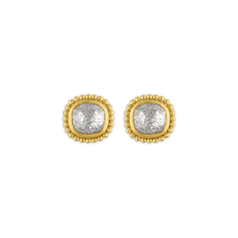 Crystal Stud Earrings for Sparkle -Large Rosecut Diamond Granulated Stud Earrings