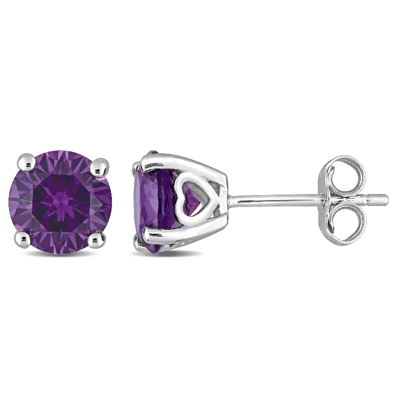 Stud Earrings for Party Look -Miadora Alexandrite Birthstone Solitaire Stud Earrings in Sterling Silver