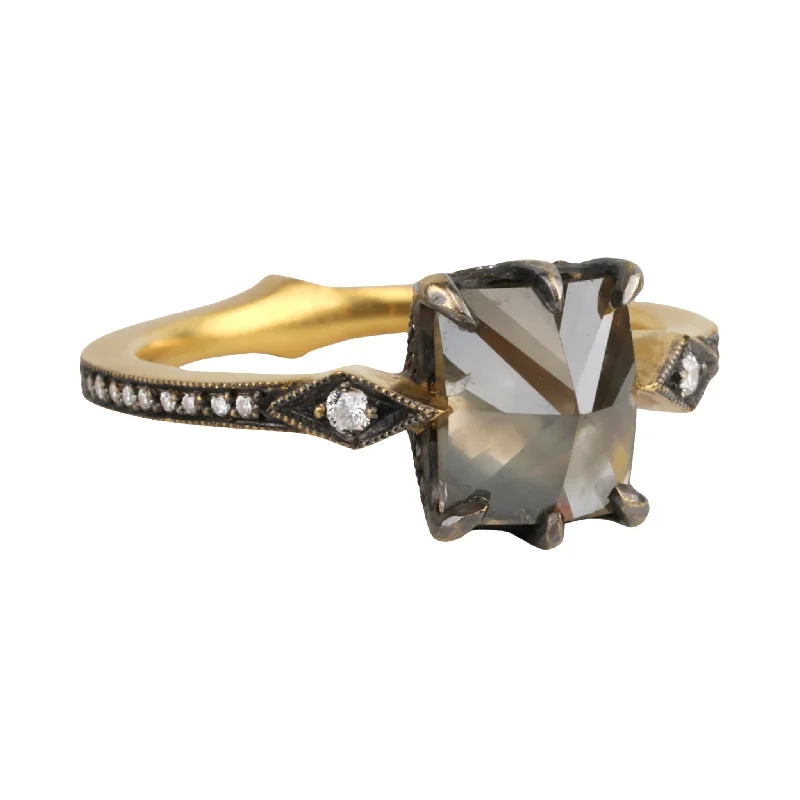 Women’s rings with pearl clusters for elegance -Blackened 22K Gold Prong-Set Rectangular Inverted Rustic Diamond "Mysterious Lake" Ring