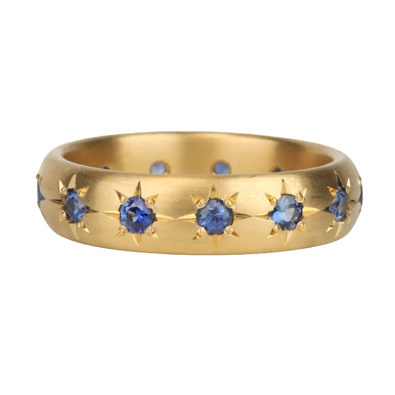 Women’s rings with fluorite stones for hues -20K Wide Rounded Ring with 13 Star-Set Blue Sapphires