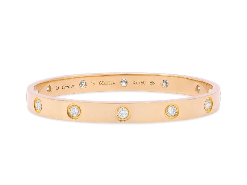 Bracelets with tourmaline gems for vibrant color -Cartier Diamond 'Love' Bracelet in 18K Gold, Classic Model, 10 Diamonds, Size 16