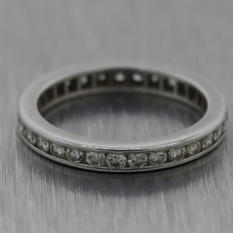 Women’s rings with radiant citrine for shine -1930's Antique Art Deco Platinum 1ctw Diamond Eternity Wedding Band Ring