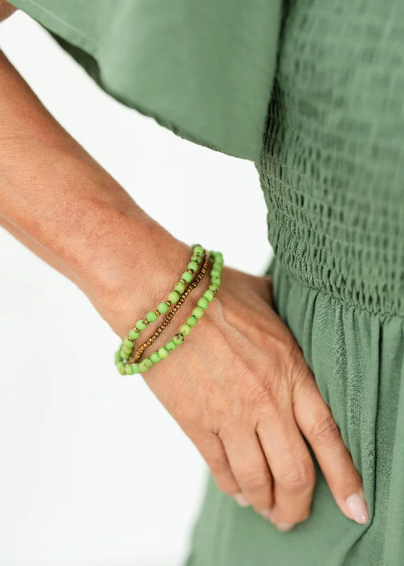 Bangles with bold hematite for metallic shine -3 Strand Green Bracelet