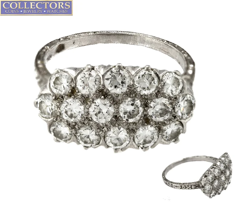 Women’s rings with rainbow moonstone for play -Ladies 1930's Antique Art Deco Platinum 2.08ctw Diamond Cluster Band Ring