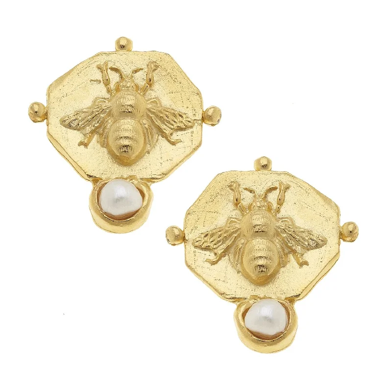 Leverback Stud Earrings for Comfort -Susan Shaw Pearl Bee Stud Earrings