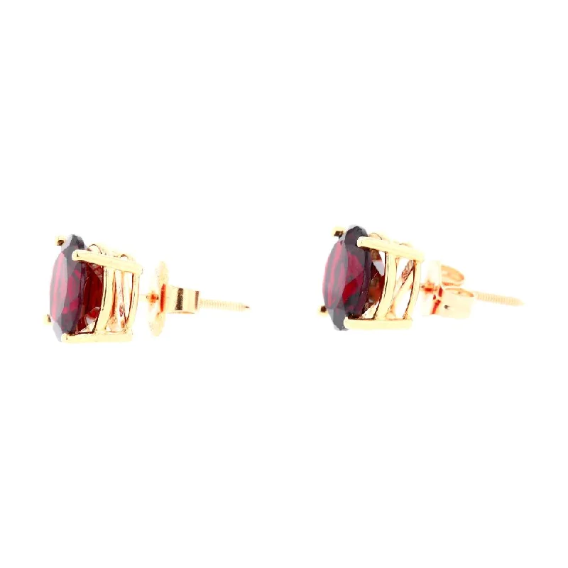 Stud Earrings with Wave Designs -14K Gold Round Basket Set Garnet Stud Earrings