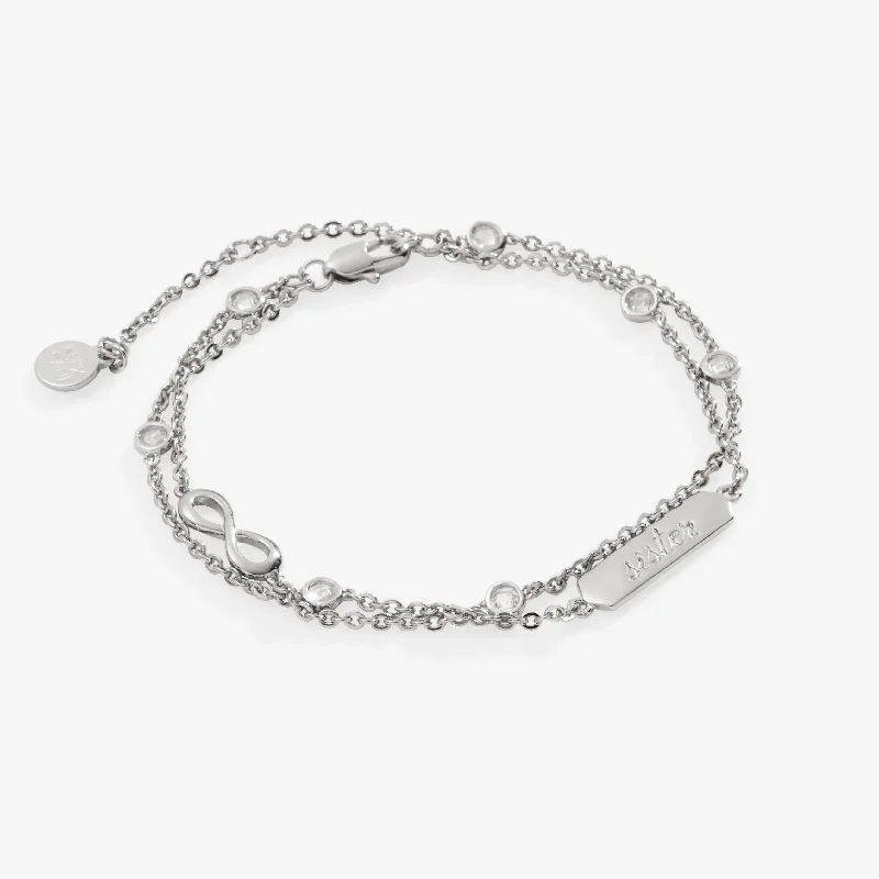 Bangles with herkimer diamonds for raw clarity -'Sister' Infinity Chain Bracelet, Adjustable