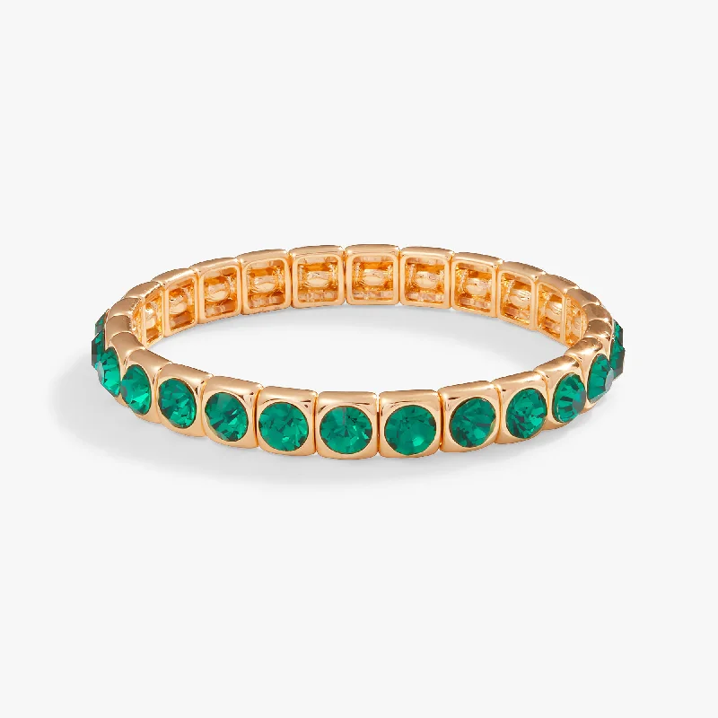 Bangles with agate slices for earthy look -Crystal Stretch Bracelet, Emerald