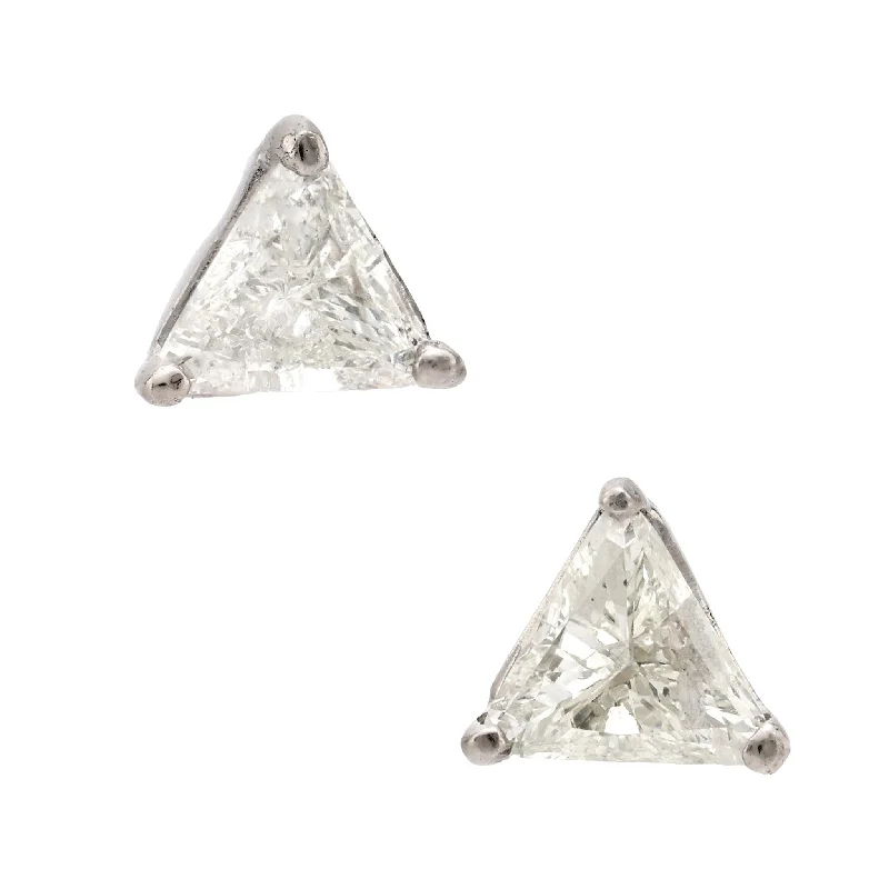 Stud Earrings with Chevron Designs -Modern 1.10 carat total diamond weight 18k white gold triangle stud earrings