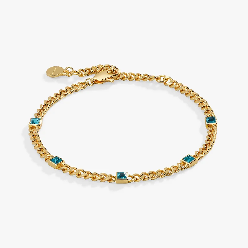 Bracelets with vintage claw-set gemstones -December Birthstone Blue Zircon Curb Chain Bracelet