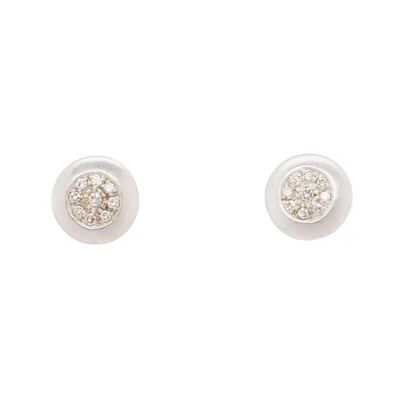 Retro Stud Earrings for Nostalgia -.20 ct 14K White Gold Round Diamond Disc Stud Earrings