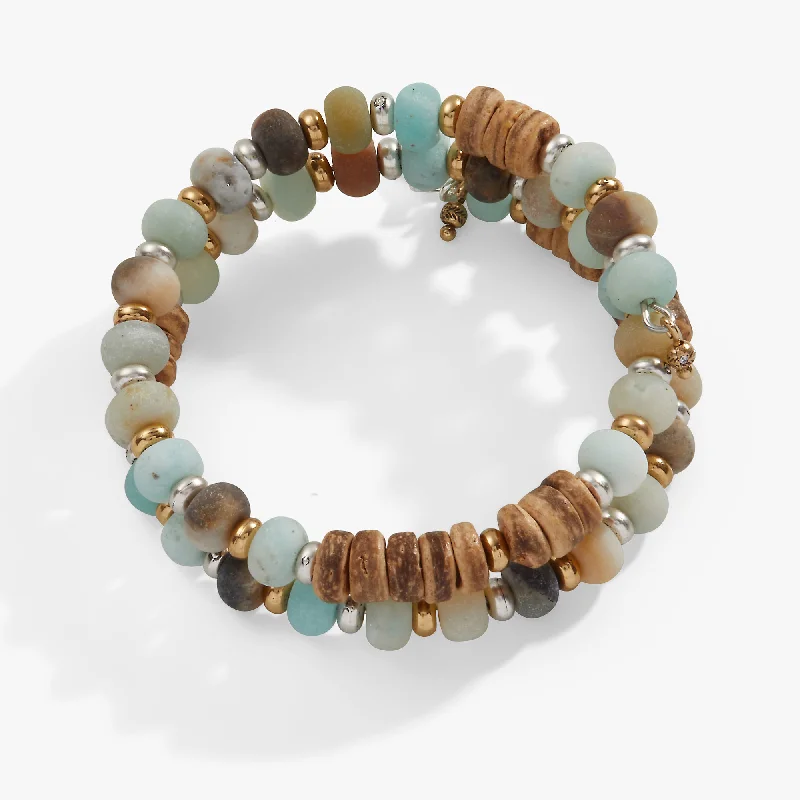 Bracelets with raw amethyst for rugged charm -Amazonite + Wood Beaded Wrap Bracelet