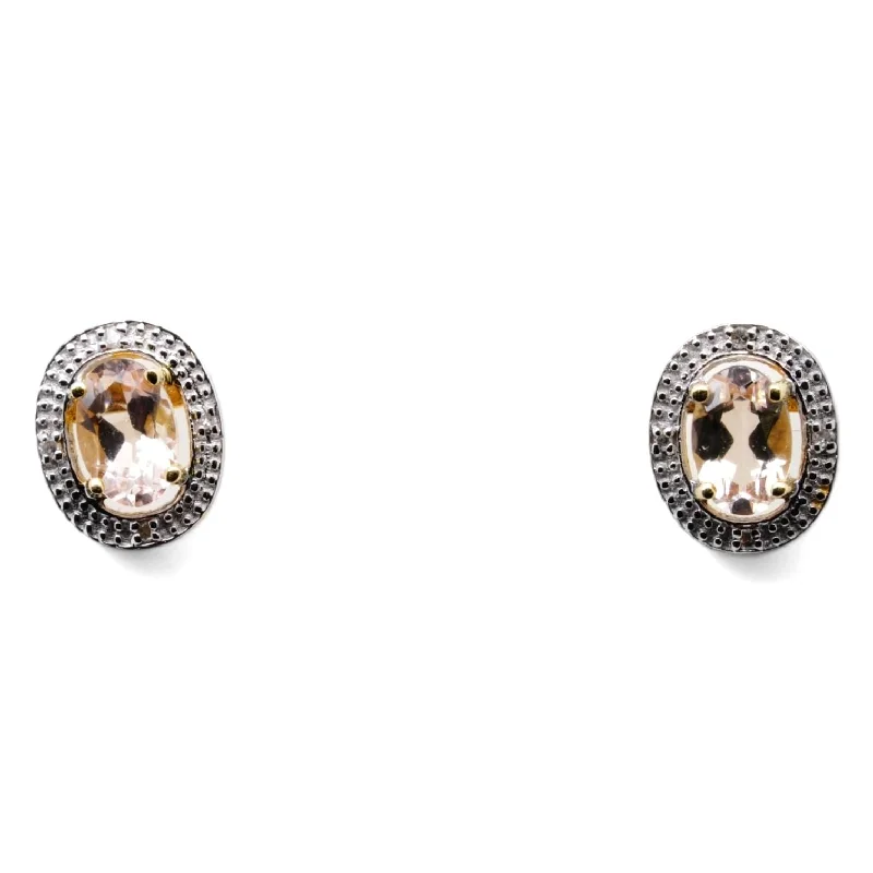 Stud Earrings for Christmas Party -10K Gold Oval Morganite With Diamond Halo Stud Earrings