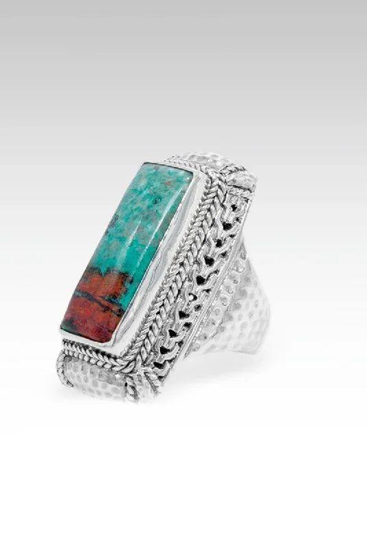 Women’s rings with faceted rose quartz shine -Tranquil Devotion Ring™ in Chrysocolla Sonora