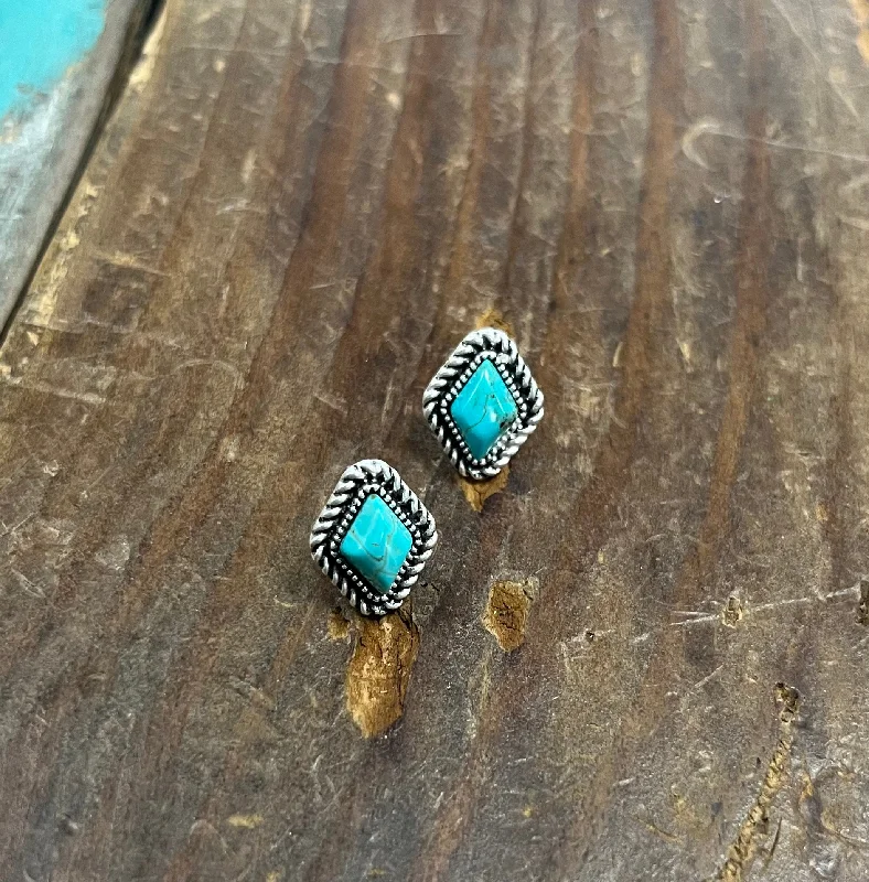 Small Stud Earrings for Delicate -The Diamond Turquoise Stud Earrings