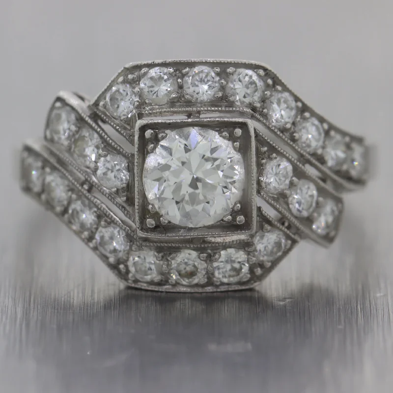 Women’s rings with aquamarine gems for calm -1930's Antique Art Deco Platinum 1ctw Diamond Ring