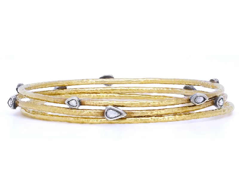 Bangles with claw-set tourmaline for vibrancy -Set of Three Ara Bangle Bracelets in High Karat Gold and Silver