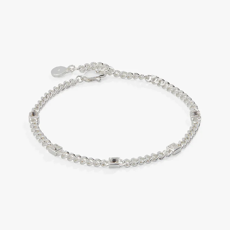 Bangles with polished onyx for bold sleekness -April Birthstone Clear Crystal Curb Chain Bracelet