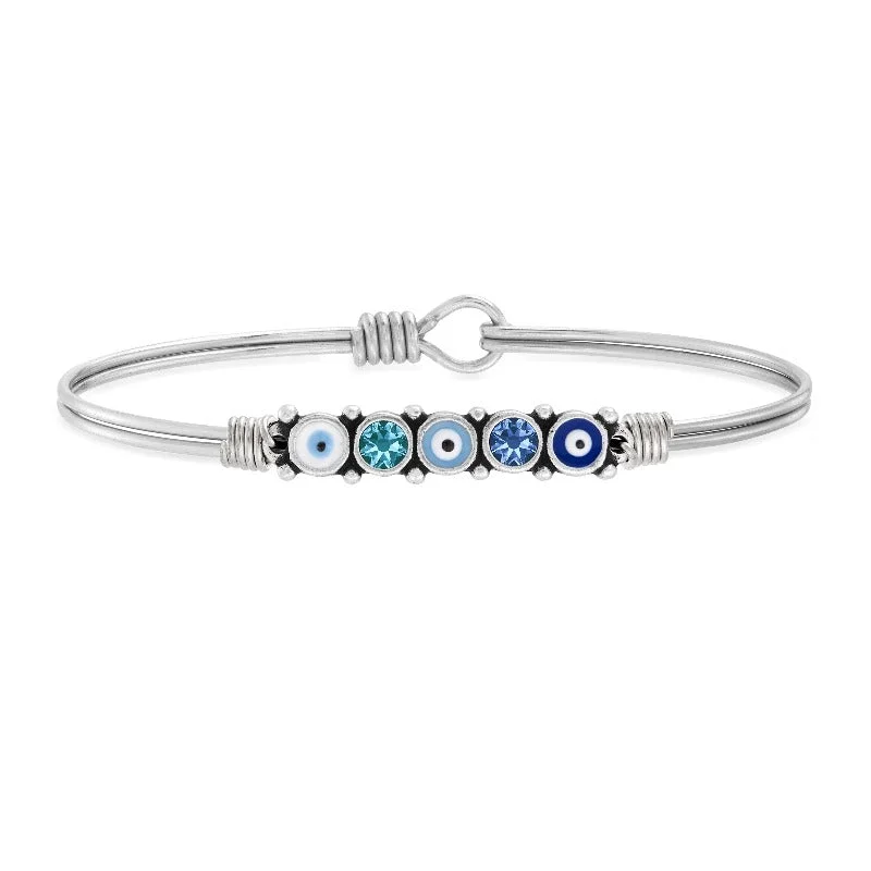 Bangles with hammered silver for rustic appeal -Blue Ombre Evil Eye Bangle Bracelet