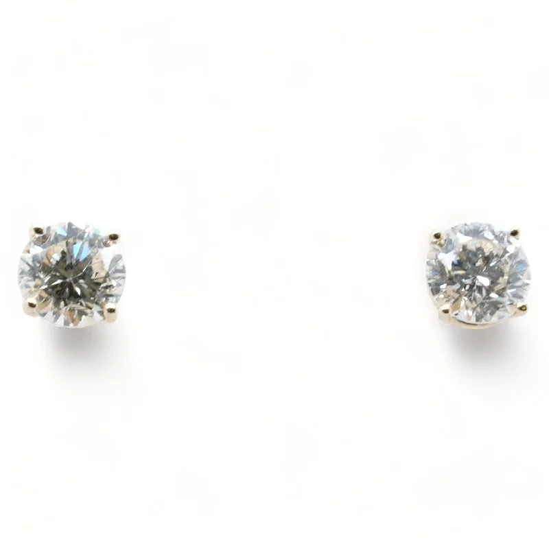 Stud Earrings for Evening Gown -14K Gold Round Diamond Screw Back Stud Earrings