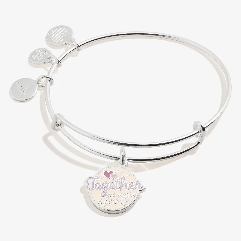 Bangles with bold hematite for metallic shine -'Together We Make a Family' Charm Bangle Bracelet