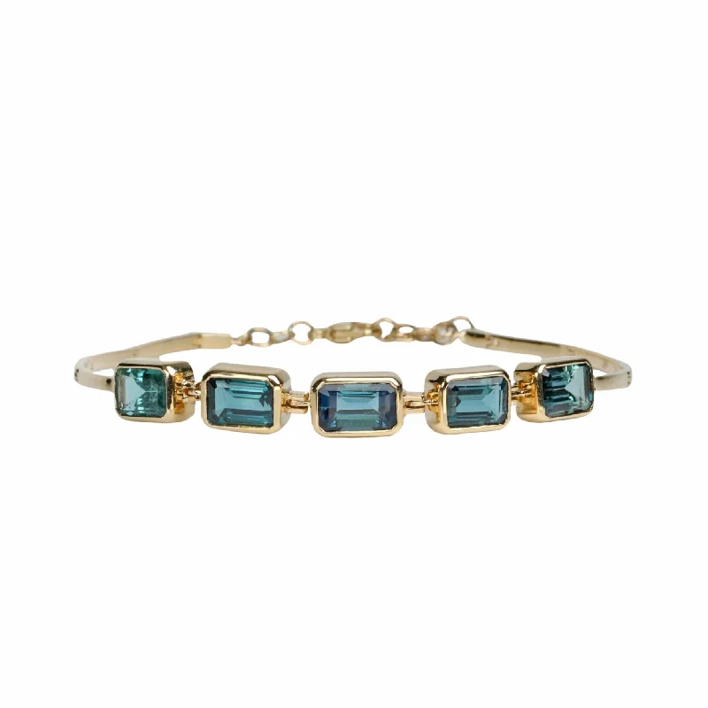 Bracelets with carved rose quartz for romance -Gold "Articulated" Bezel-Set Blue-Green Tourmaline Baguette Bracelet