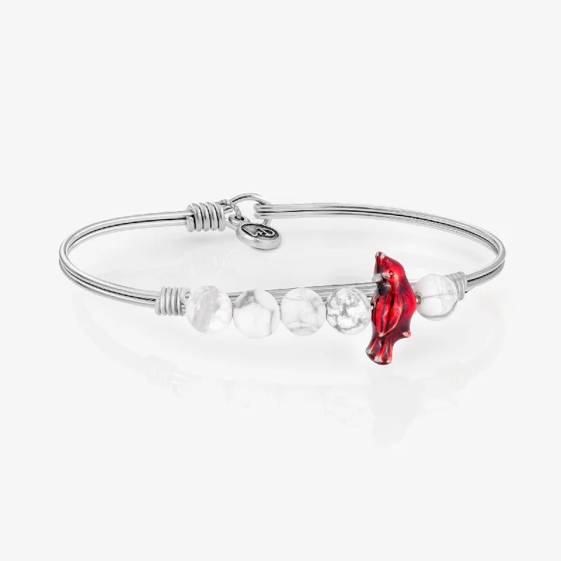 Leather bracelets with adjustable clasp for comfort -White Howlite Cardinal Bangle Bracelet