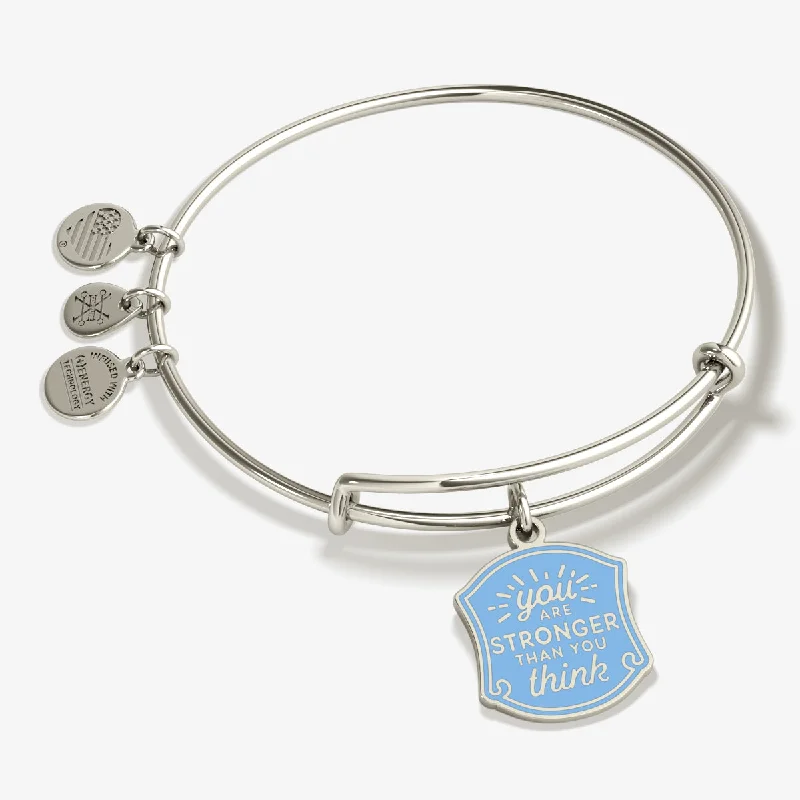 Bangles with personalized initial charm engravings -'You Are Stronger Than You Think' Charm Bangle Bracelet