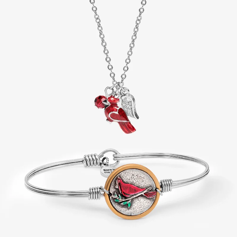 Bangles with oxidized gold for antique look -Red Cardinal Bangle + Memorial Necklace Set