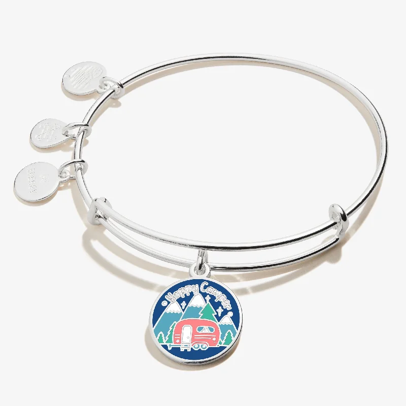 Silver bangles featuring vibrant turquoise stone inlays -'Happy Camper' Charm Bangle