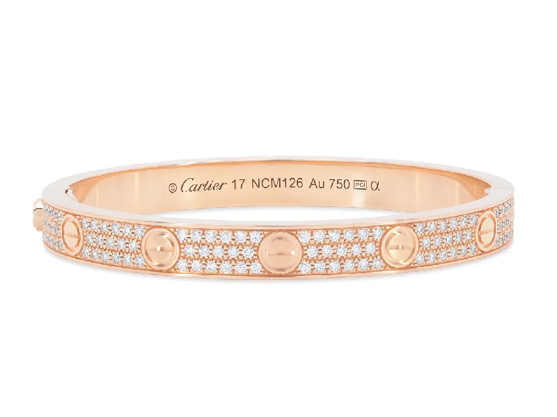 Bracelets with adjustable chains for perfect fit -Cartier 'Love' Bracelet, Diamond-paved, in 18K Rose Gold, Size 17