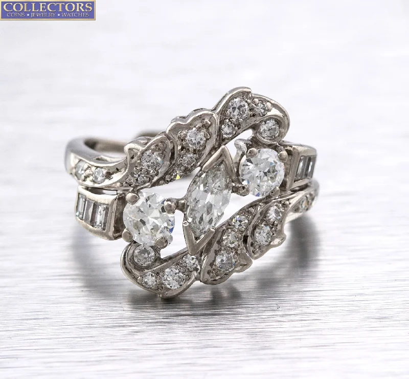 Women’s rings with aquamarine gems for calm -Exquisite Ladies Estate Platinum 1.45ctw Marquise Diamond Cluster Cocktail Ring