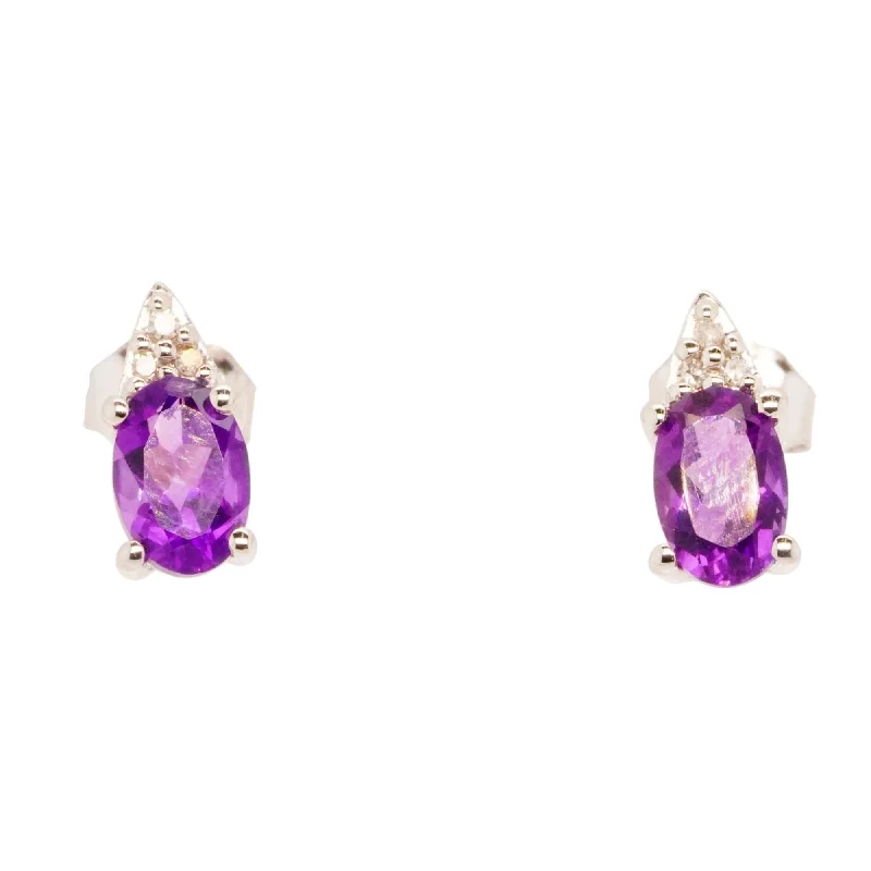 Triple Stud Earrings for Layered -10K White Gold Oval Amethyst With Diamond Accents Stud Earrings