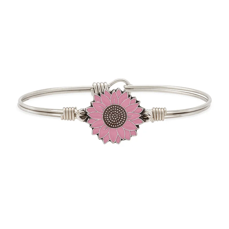 Bangles with aquamarine stones for sea hues -Pink Sunflower Bangle Bracelet