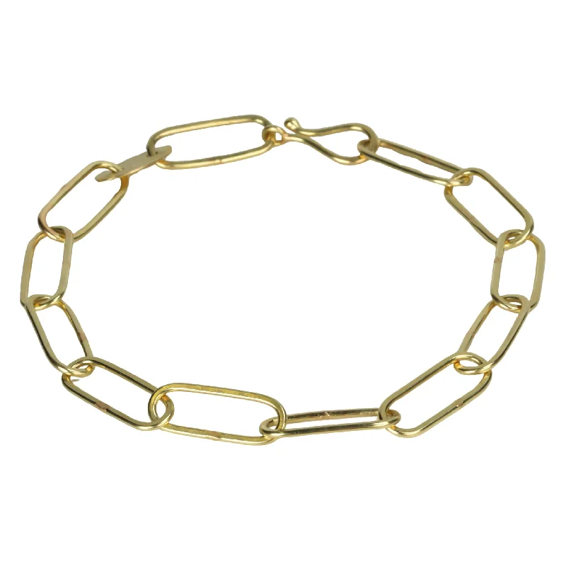 Bangles with claw-set stones for security -18K Gold Handmade Rectangular Link Bracelet with Disk Detail