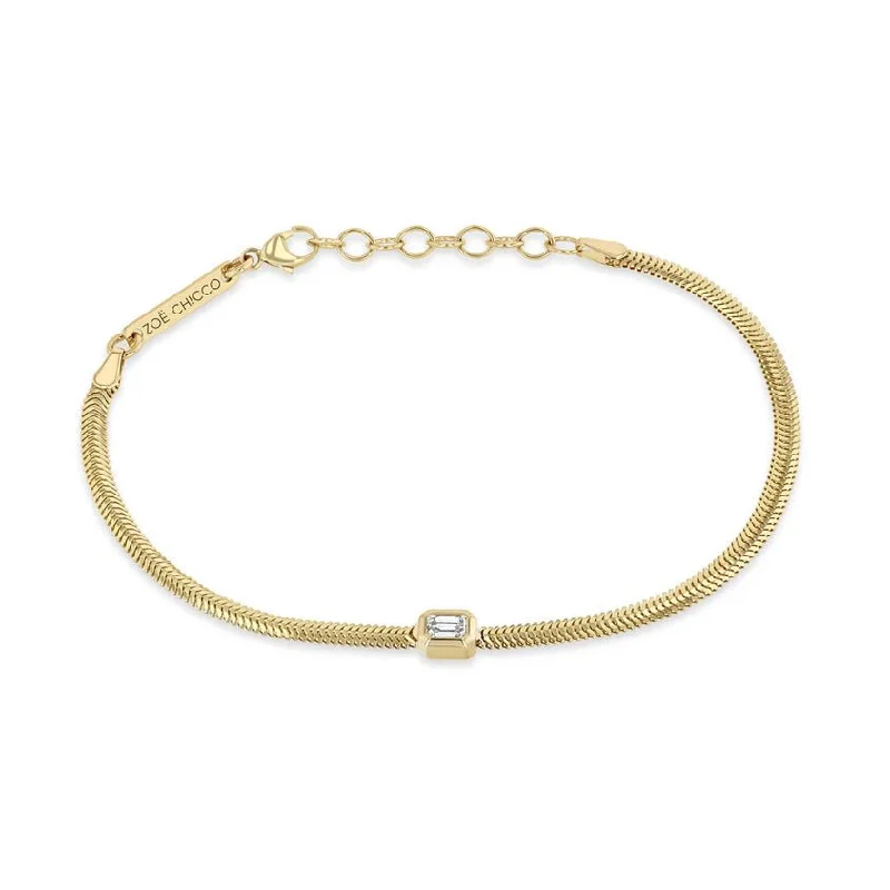 Bracelets with moonstone gems for mystic appeal -Small Oval Snake Chain Bracelet with Emerald-Cut Diamond