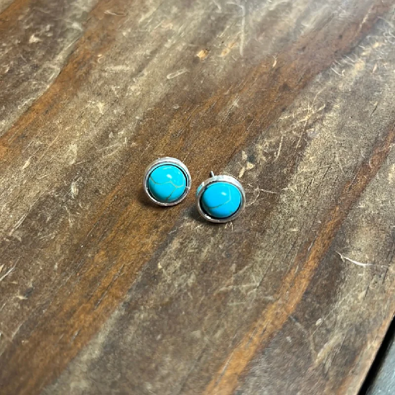 Vintage Stud Earrings with Patina -The Simple Round Turquoise Stud Earrings