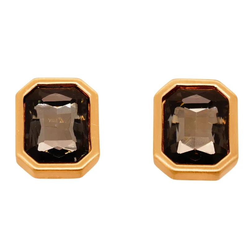 Hypoallergenic Stud Earrings for Sensitive -Gold Tone Rectangle Framed Grey Stud Earrings