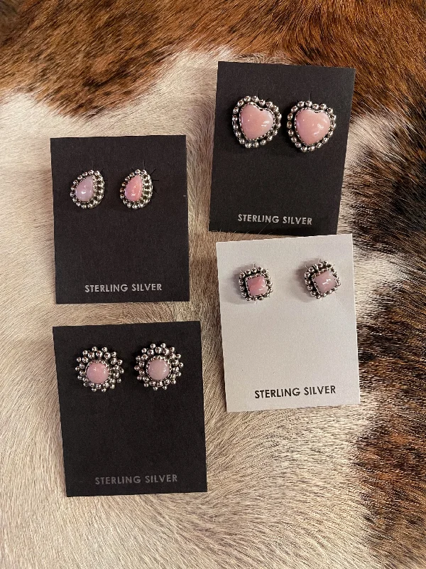 Stud Earrings with Star Motifs -Pink Opal Stud Earrings