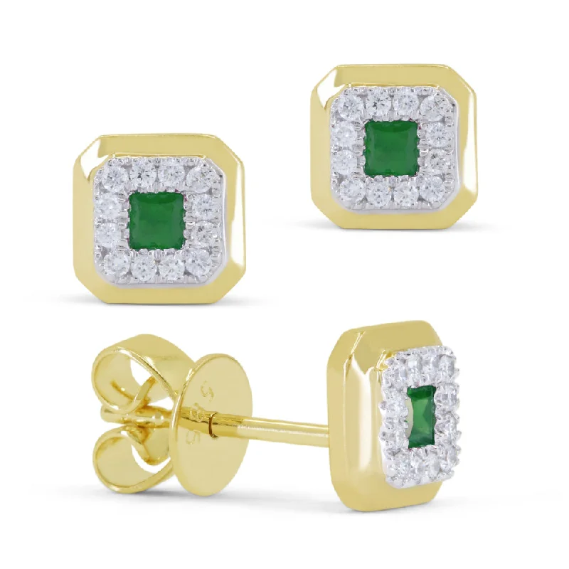 Screw Back Stud Earrings for Security -0.12Ct Emerald Stud Earrings In 14K Yellow Gold