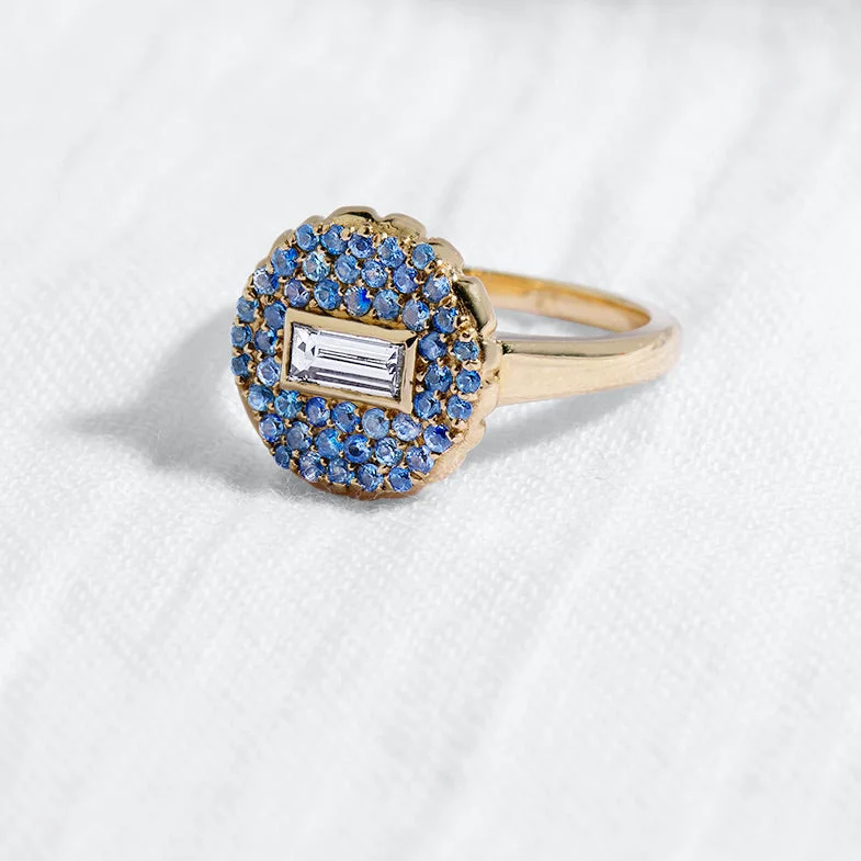 Women’s rings with rough sapphire for chic -Montana Sapphire Baguette Diamond RIng